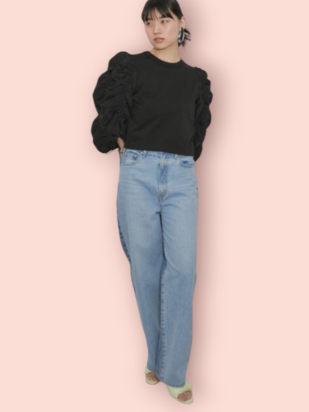 ADAM ET ROPΓ Black Ruched Puff Sleeve Top